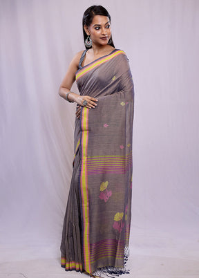 Grey Khadi Cotton Saree With Blouse Piece - Indian Silk House Agencies