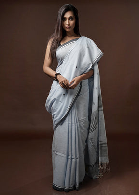 Grey Khadi Cotton Saree With Blouse Piece - Indian Silk House Agencies