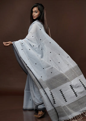 Grey Khadi Cotton Saree With Blouse Piece - Indian Silk House Agencies