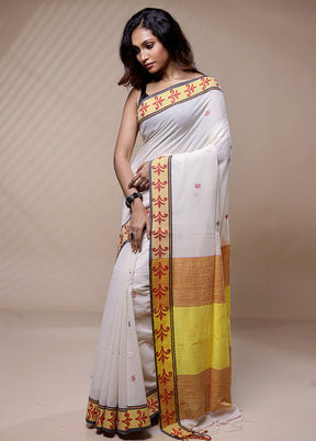 Cream Pure Khadi Cotton Saree Without Blouse Piece - Indian Silk House Agencies