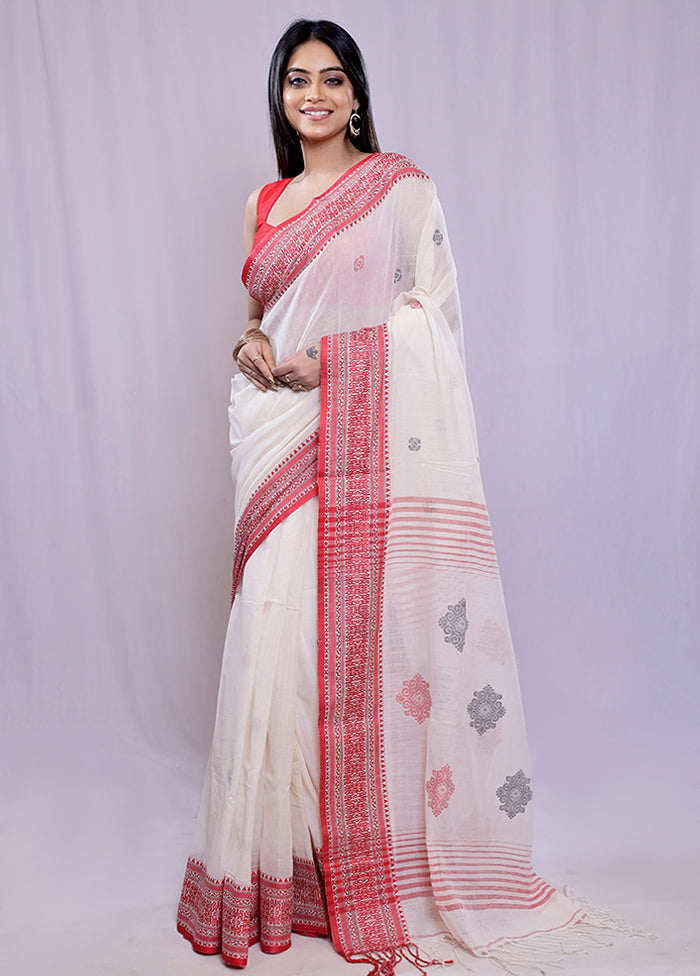 Cream Khadi Cotton Saree With Blouse Piece - Indian Silk House Agencies