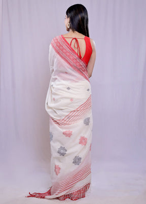 Cream Khadi Cotton Saree With Blouse Piece - Indian Silk House Agencies