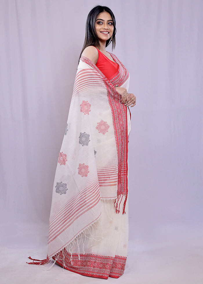 Cream Khadi Cotton Saree With Blouse Piece - Indian Silk House Agencies