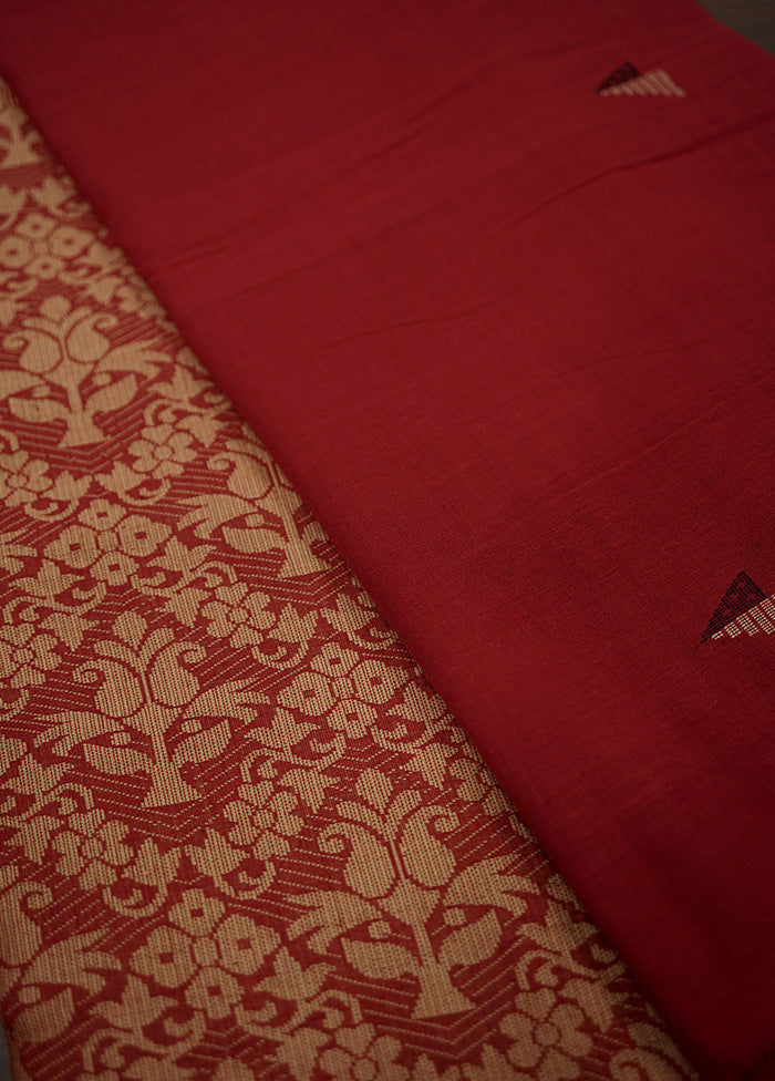 Red Khadi Cotton Saree With Blouse Piece - Indian Silk House Agencies