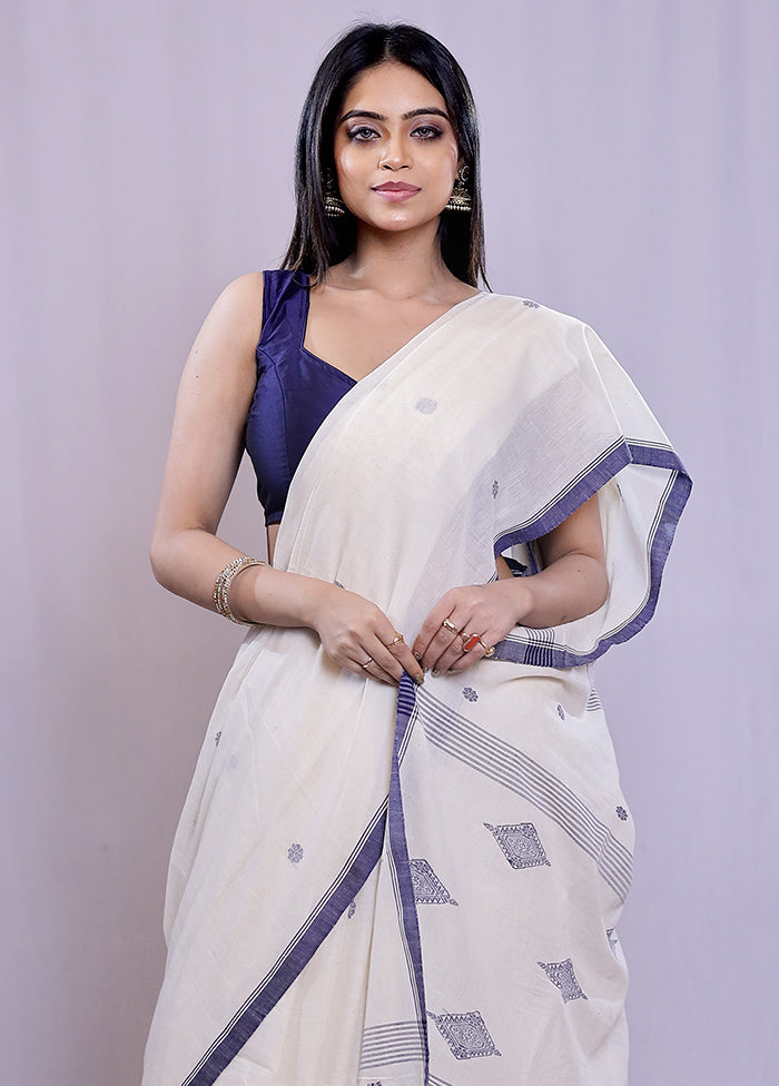 Cream Khadi Cotton Saree With Blouse Piece - Indian Silk House Agencies