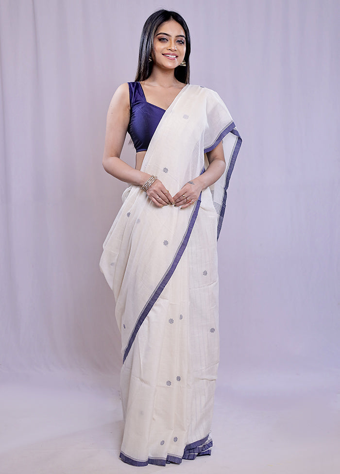 Cream Khadi Cotton Saree With Blouse Piece - Indian Silk House Agencies