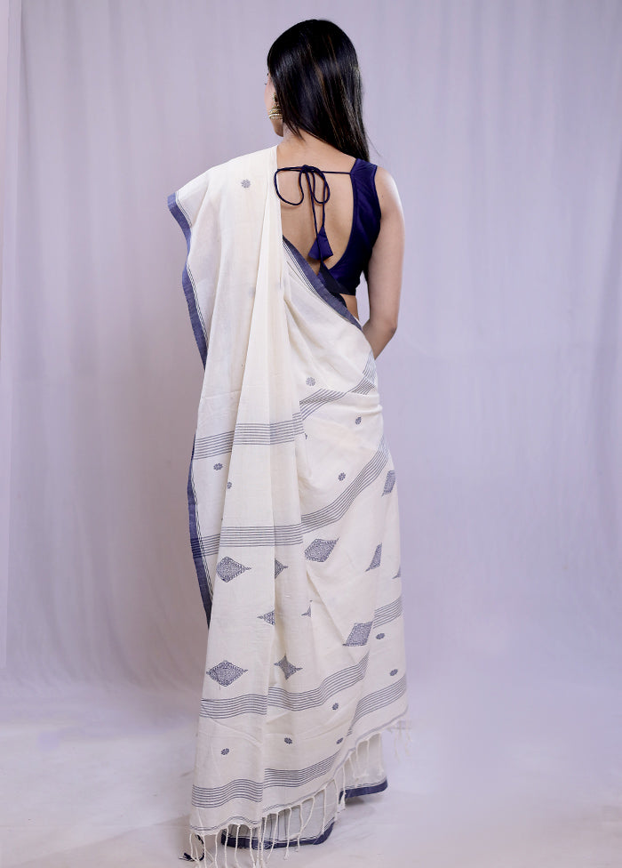 Cream Khadi Cotton Saree With Blouse Piece - Indian Silk House Agencies