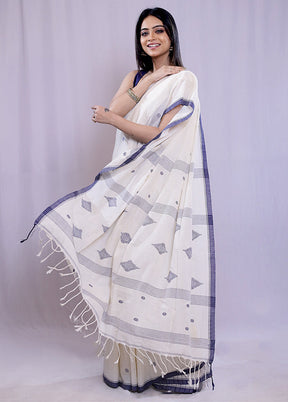 Cream Khadi Cotton Saree With Blouse Piece - Indian Silk House Agencies