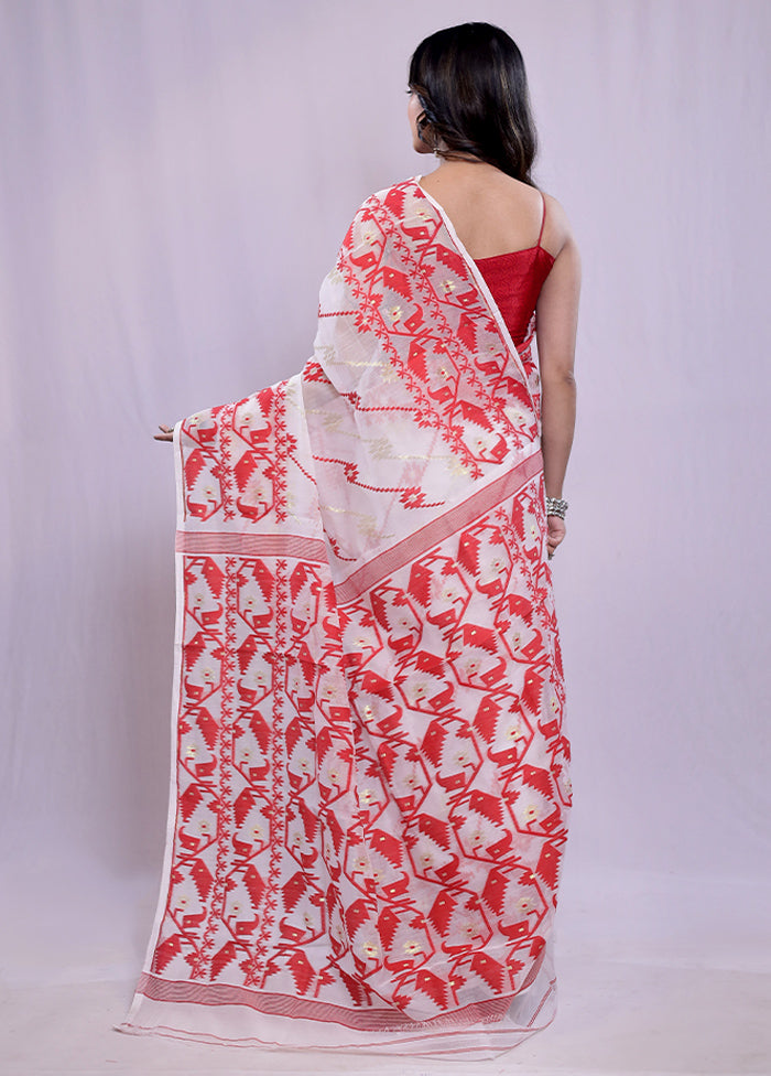 White Tant Cotton Saree Without Blouse Piece - Indian Silk House Agencies