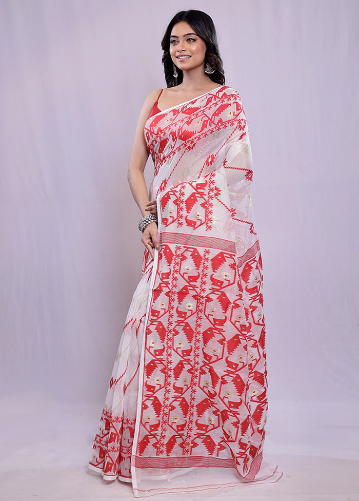 White Tant Cotton Saree Without Blouse Piece - Indian Silk House Agencies