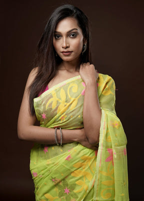 Green Tant Jamdani Saree Without Blouse Piece - Indian Silk House Agencies