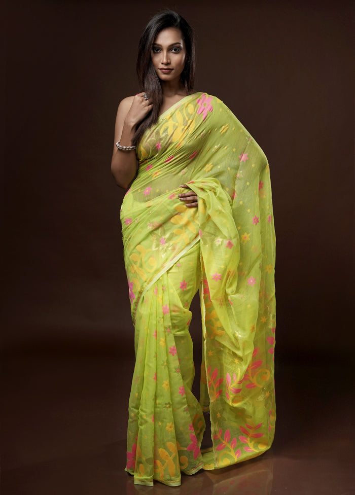 Green Tant Jamdani Saree Without Blouse Piece - Indian Silk House Agencies