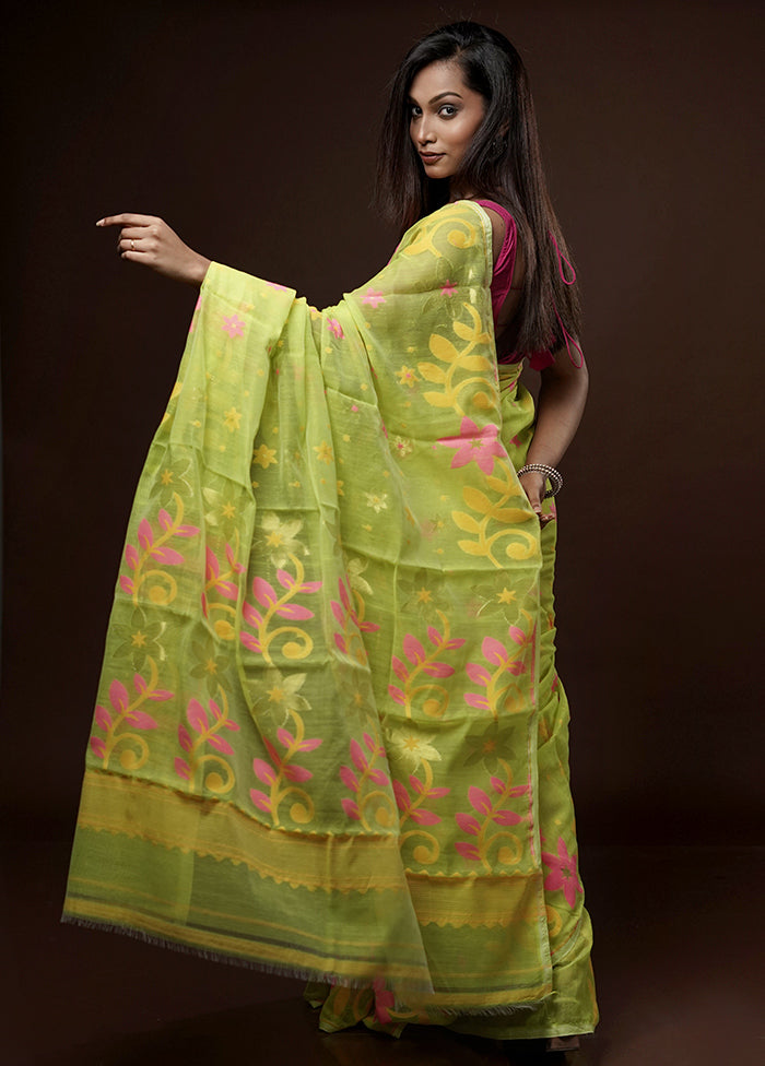 Green Tant Jamdani Saree Without Blouse Piece - Indian Silk House Agencies