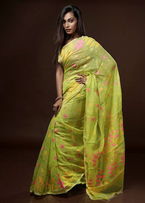 Green Tant Jamdani Saree Without Blouse Piece - Indian Silk House Agencies