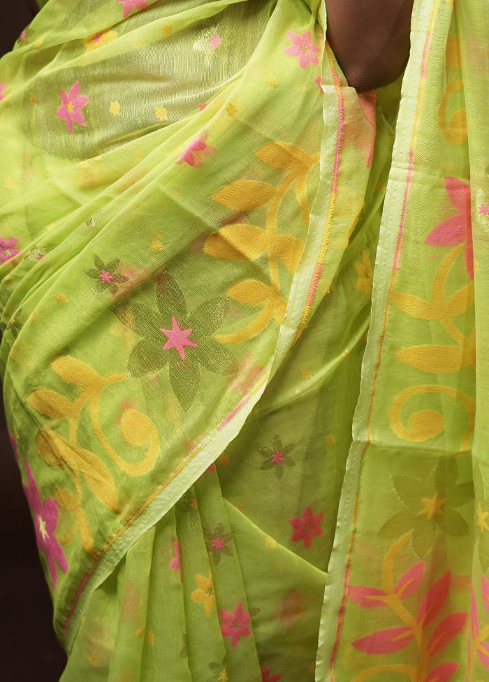 Green Tant Jamdani Saree Without Blouse Piece - Indian Silk House Agencies