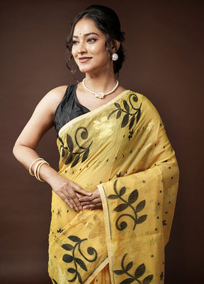 Yellow Tant Jamdani Saree Without Blouse Piece - Indian Silk House Agencies