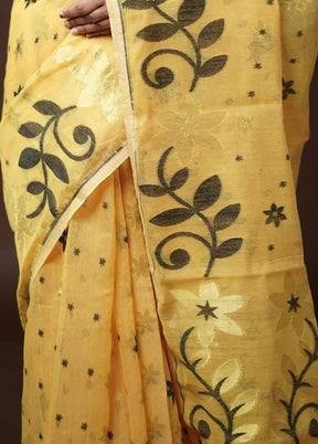 Yellow Tant Jamdani Saree Without Blouse Piece - Indian Silk House Agencies