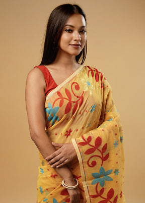 Yellow Tant Jamdani Saree Without Blouse Piece - Indian Silk House Agencies