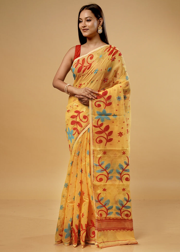 Yellow Tant Jamdani Saree Without Blouse Piece - Indian Silk House Agencies