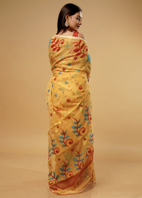 Yellow Tant Jamdani Saree Without Blouse Piece - Indian Silk House Agencies