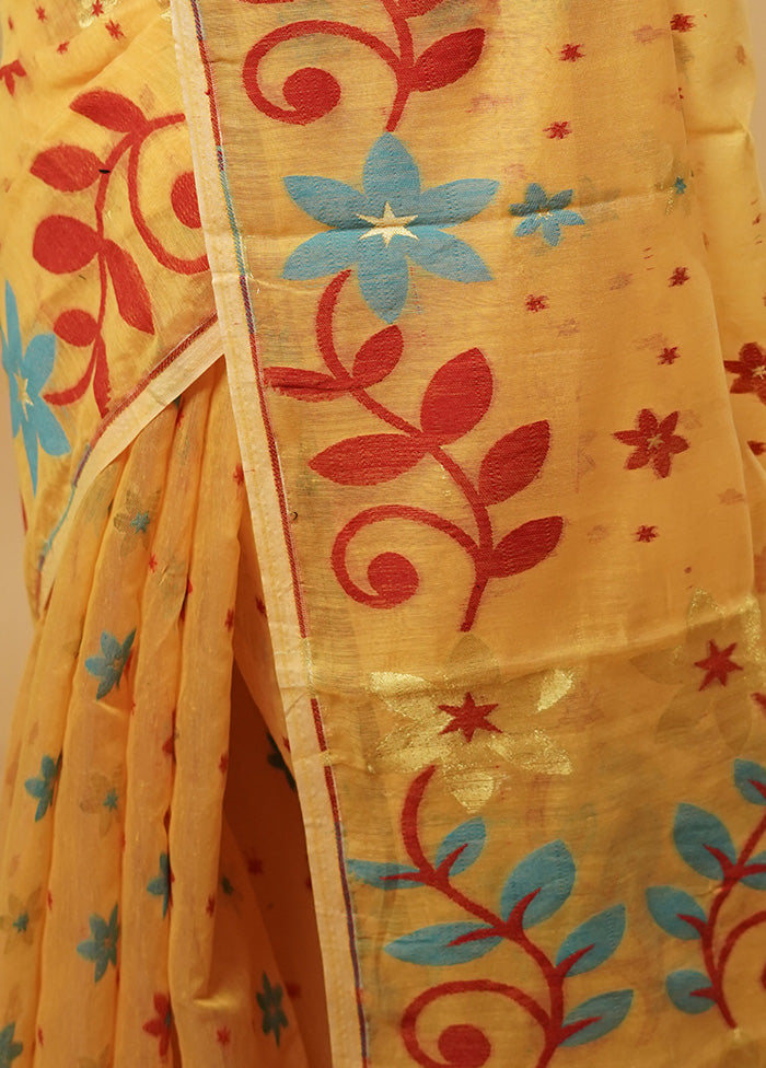 Yellow Tant Jamdani Saree Without Blouse Piece - Indian Silk House Agencies