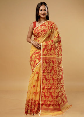 Yellow Tant Jamdani Saree Without Blouse Piece - Indian Silk House Agencies