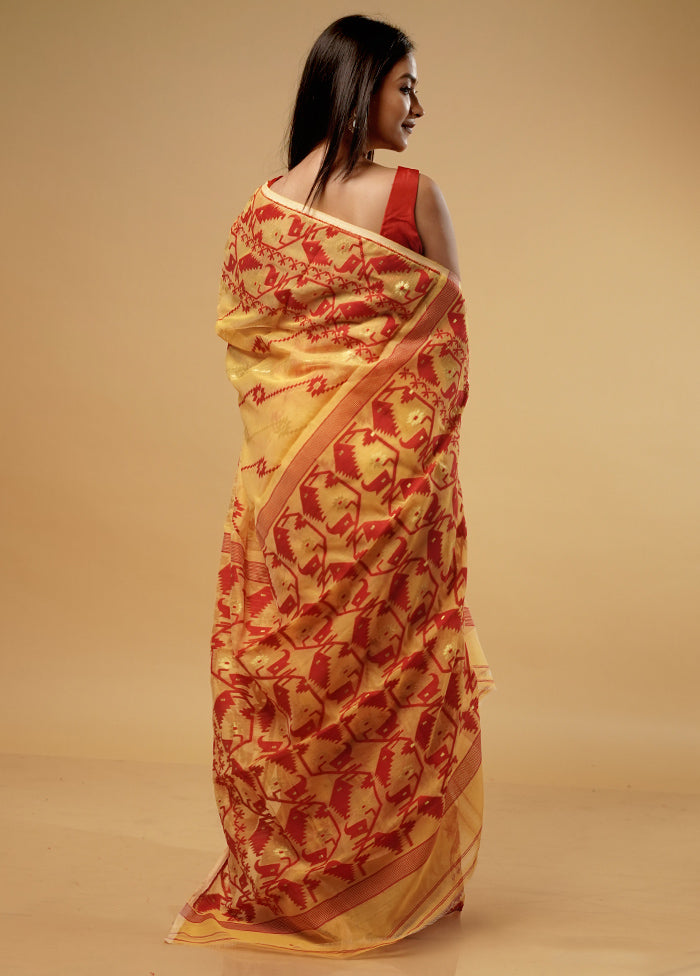 Yellow Tant Jamdani Saree Without Blouse Piece - Indian Silk House Agencies