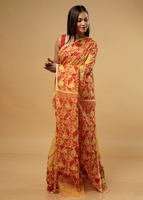 Yellow Tant Jamdani Saree Without Blouse Piece