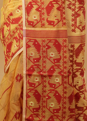 Yellow Tant Jamdani Saree Without Blouse Piece - Indian Silk House Agencies