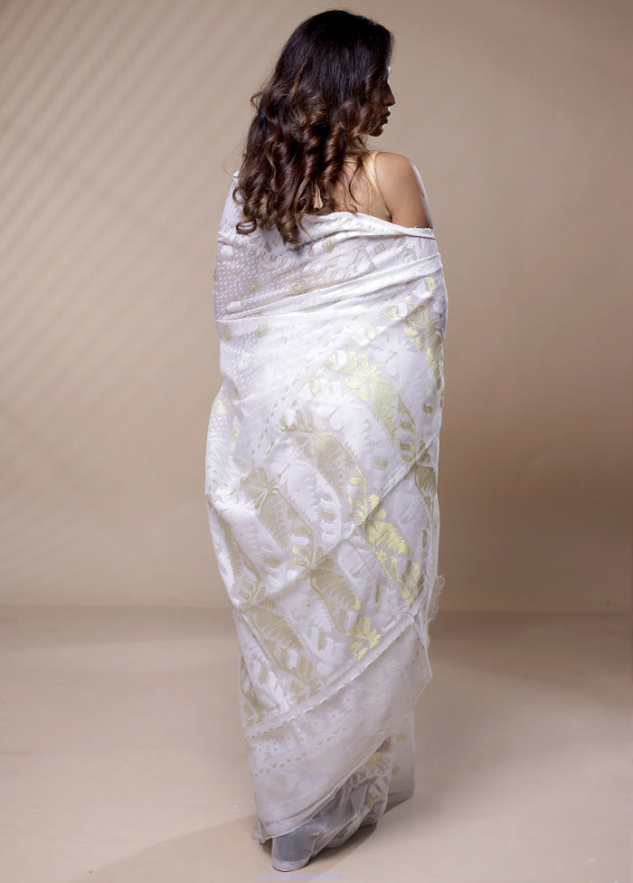 White Tant Jamdani Saree Without Blouse Piece - Indian Silk House Agencies