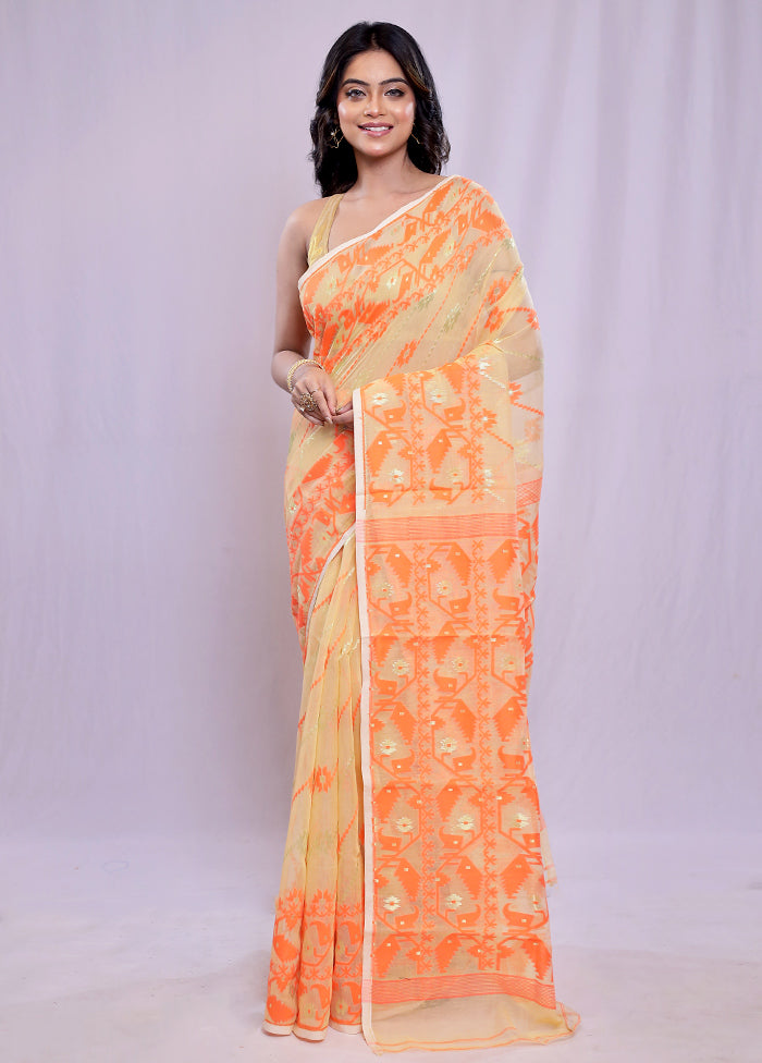 Cream Tant Cotton Saree Without Blouse Piece - Indian Silk House Agencies