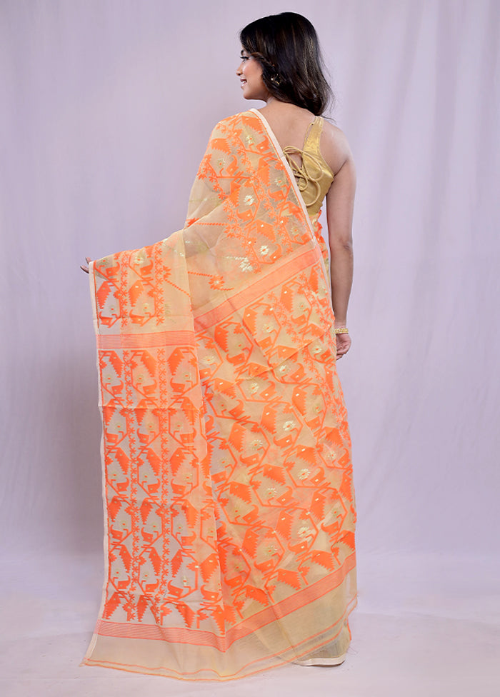 Cream Tant Cotton Saree Without Blouse Piece - Indian Silk House Agencies