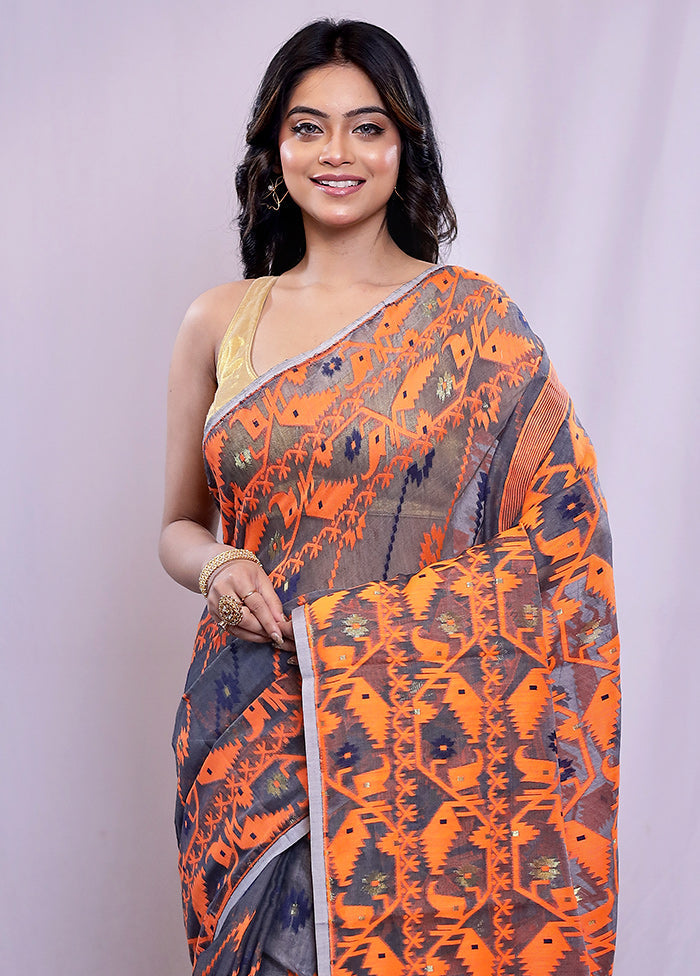 Grey Tant Cotton Saree Without Blouse Piece - Indian Silk House Agencies