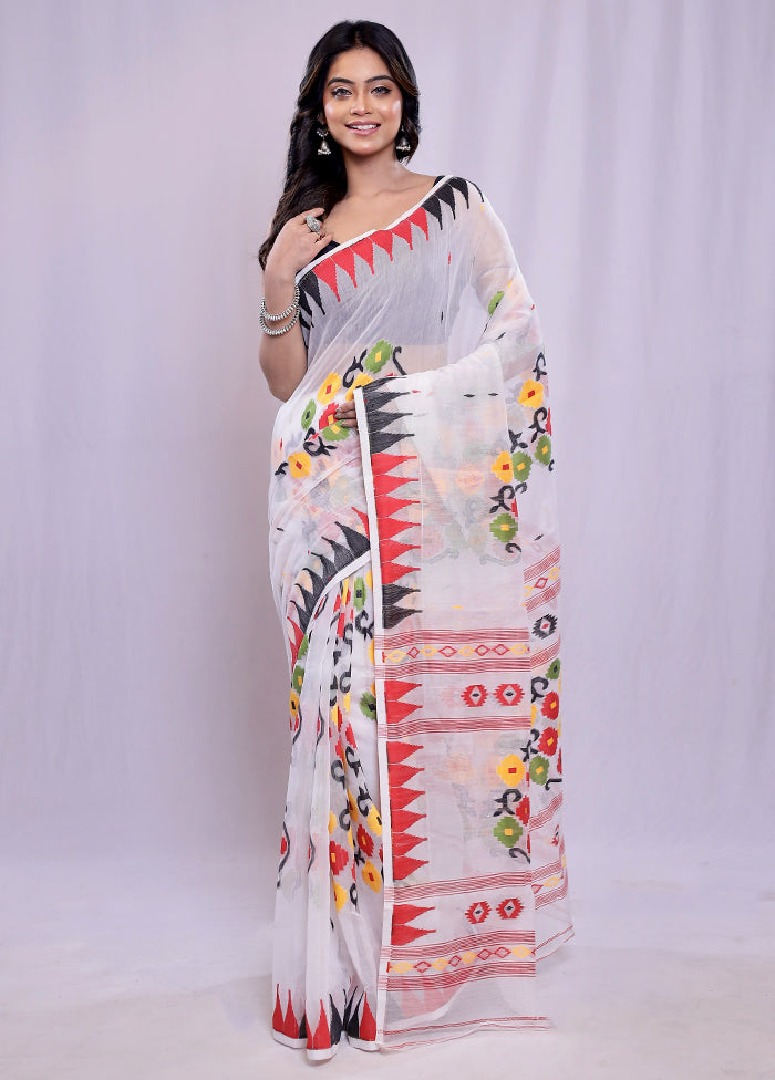 White Tant Cotton Saree Without Blouse Piece - Indian Silk House Agencies