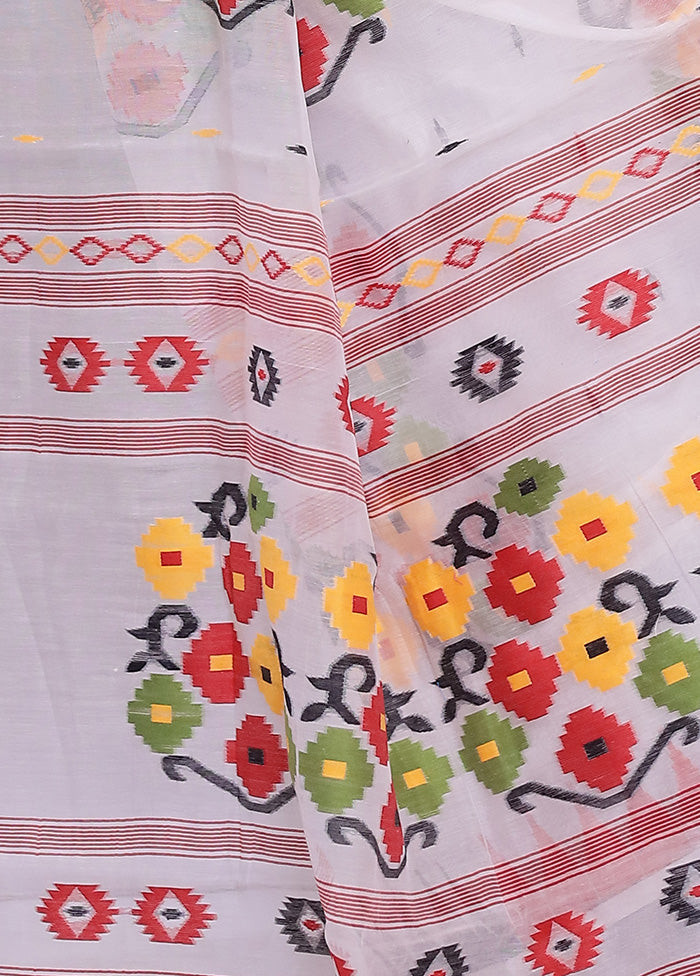 White Tant Cotton Saree Without Blouse Piece - Indian Silk House Agencies