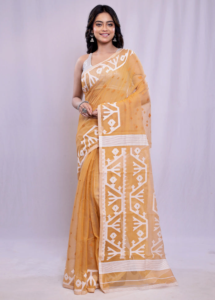 Cream Tant Cotton Saree Without Blouse Piece - Indian Silk House Agencies