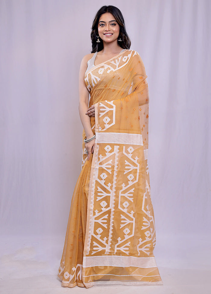 Cream Tant Cotton Saree Without Blouse Piece - Indian Silk House Agencies