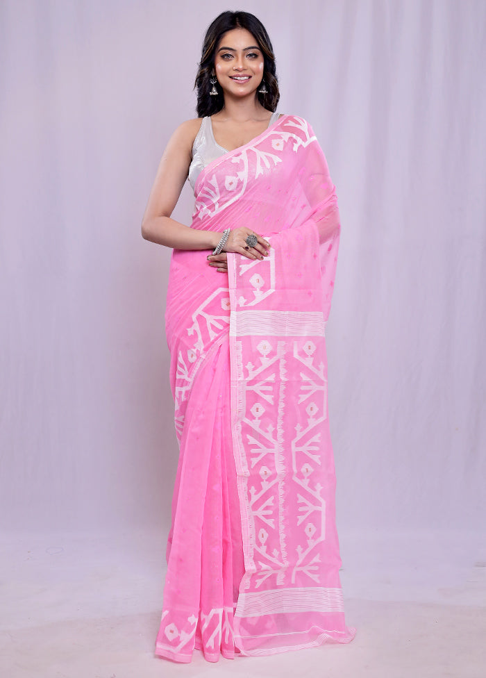 Pink Tant Cotton Saree Without Blouse Piece - Indian Silk House Agencies