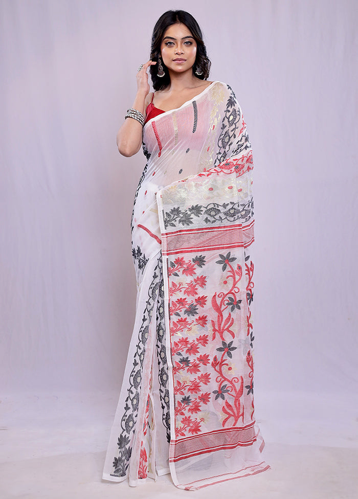 White Tant Cotton Saree Without Blouse Piece - Indian Silk House Agencies