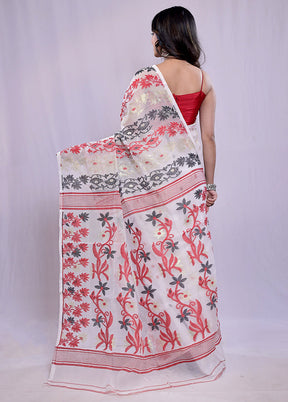 White Tant Cotton Saree Without Blouse Piece - Indian Silk House Agencies