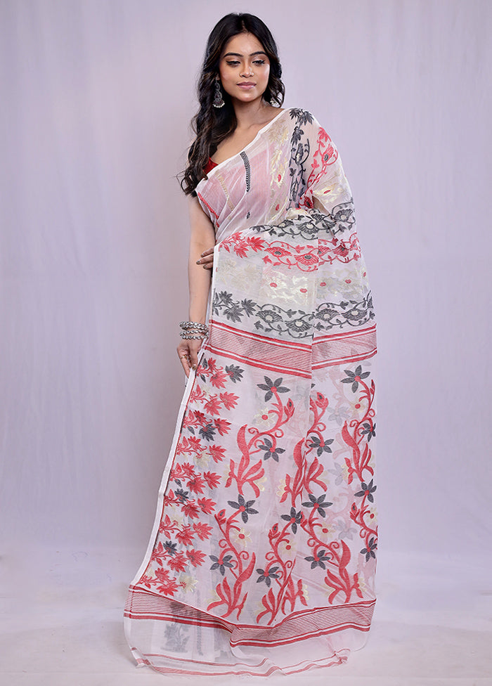 White Tant Cotton Saree Without Blouse Piece - Indian Silk House Agencies