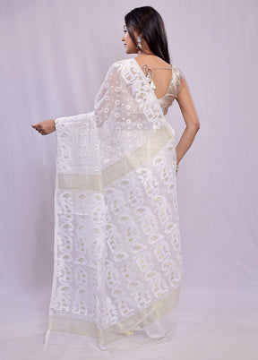 White Tant Cotton Saree Without Blouse Piece - Indian Silk House Agencies