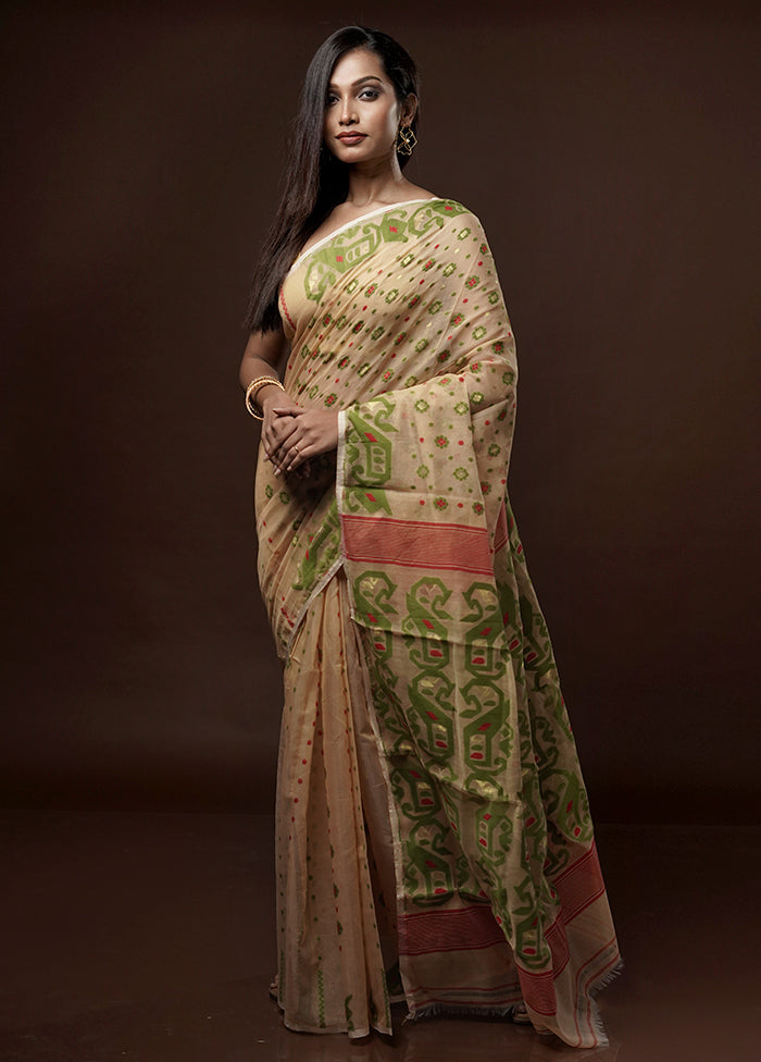 Cream Tant Jamdani Saree Without Blouse Piece - Indian Silk House Agencies