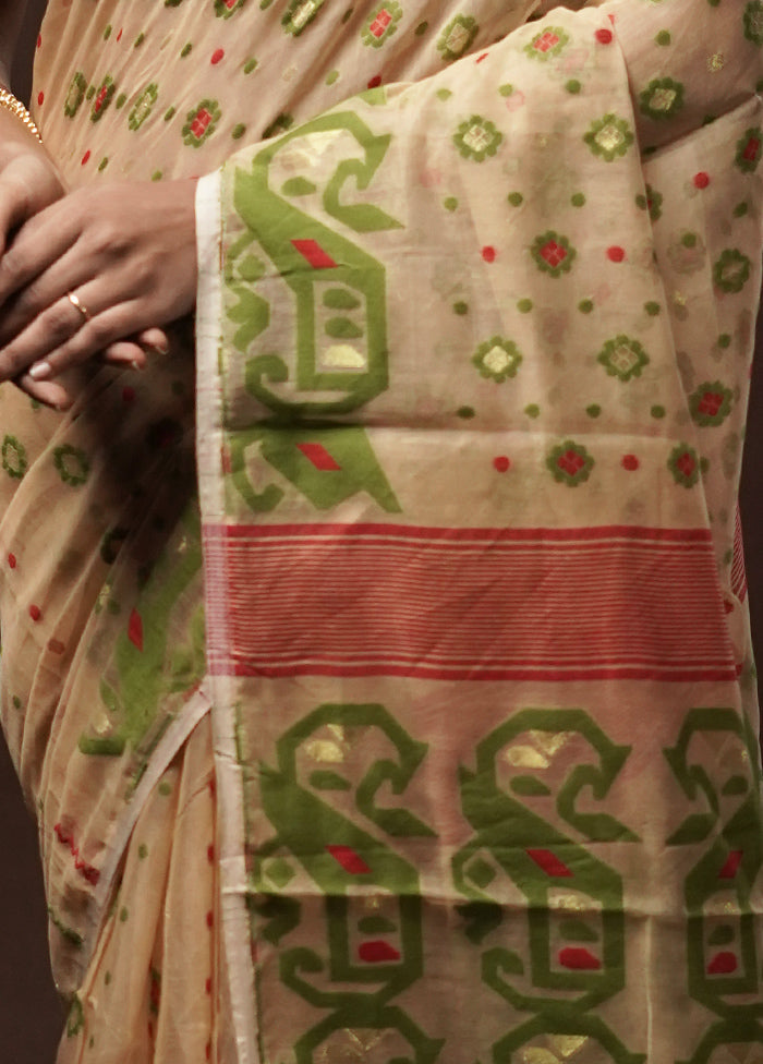 Cream Tant Jamdani Saree Without Blouse Piece - Indian Silk House Agencies