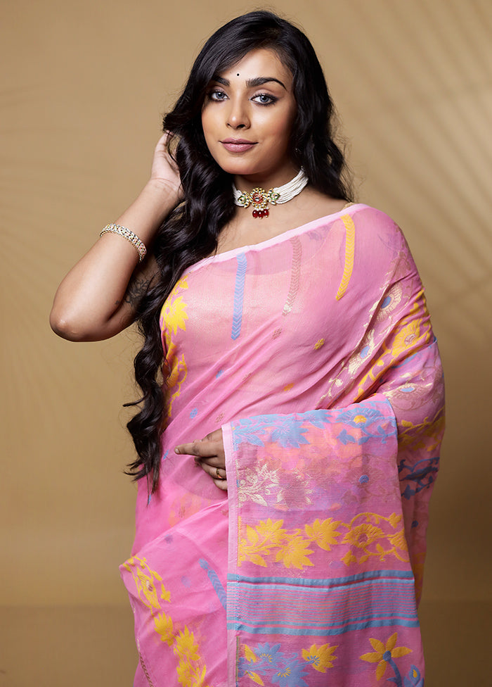 Pink Tant Cotton Saree Without Blouse Piece - Indian Silk House Agencies