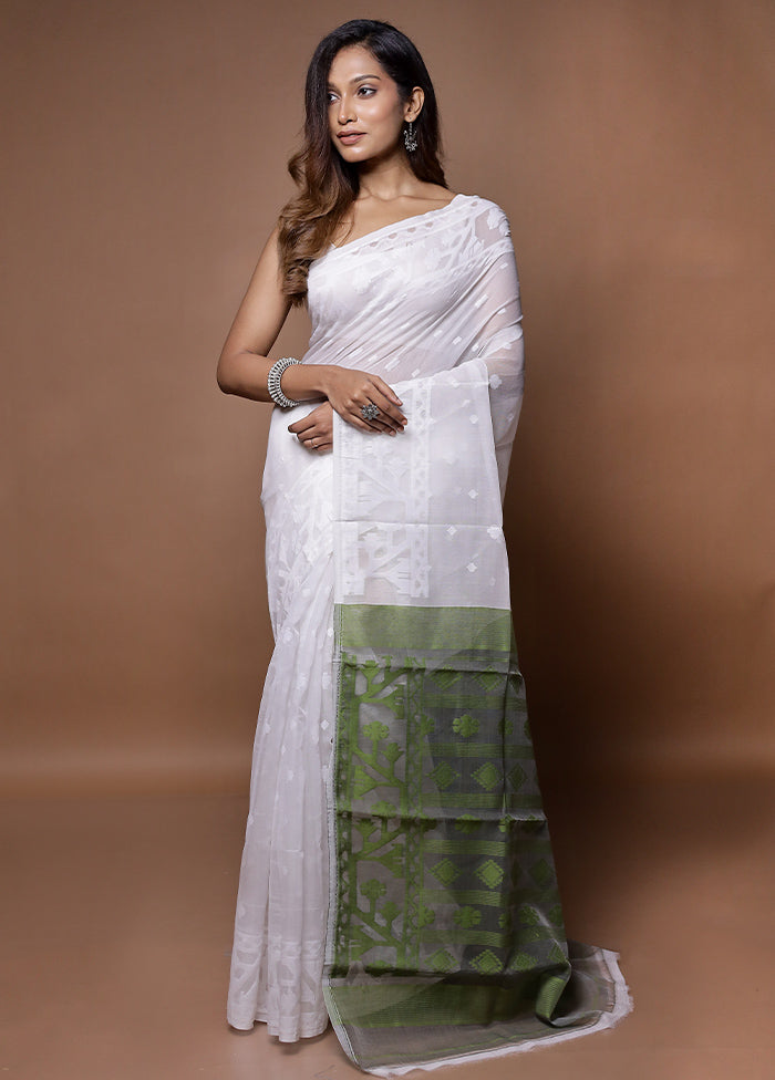 White Jamdani Cotton Saree Without Blouse Piece