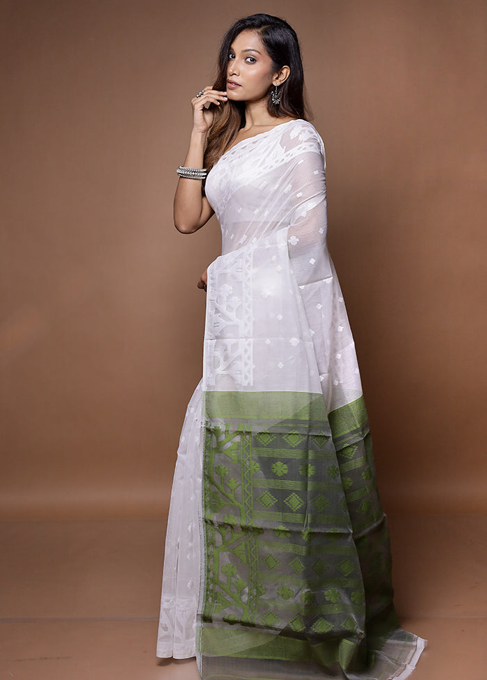 White Jamdani Cotton Saree Without Blouse Piece