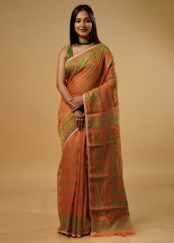 Orange Tant Jamdani Saree Without Blouse Piece - Indian Silk House Agencies