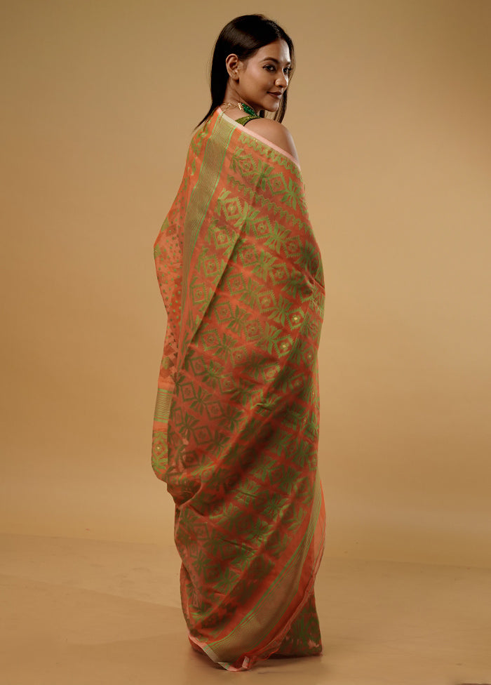 Orange Tant Jamdani Saree Without Blouse Piece - Indian Silk House Agencies