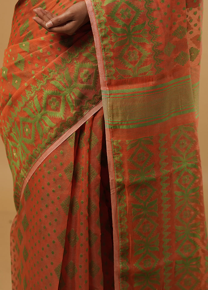 Orange Tant Jamdani Saree Without Blouse Piece - Indian Silk House Agencies